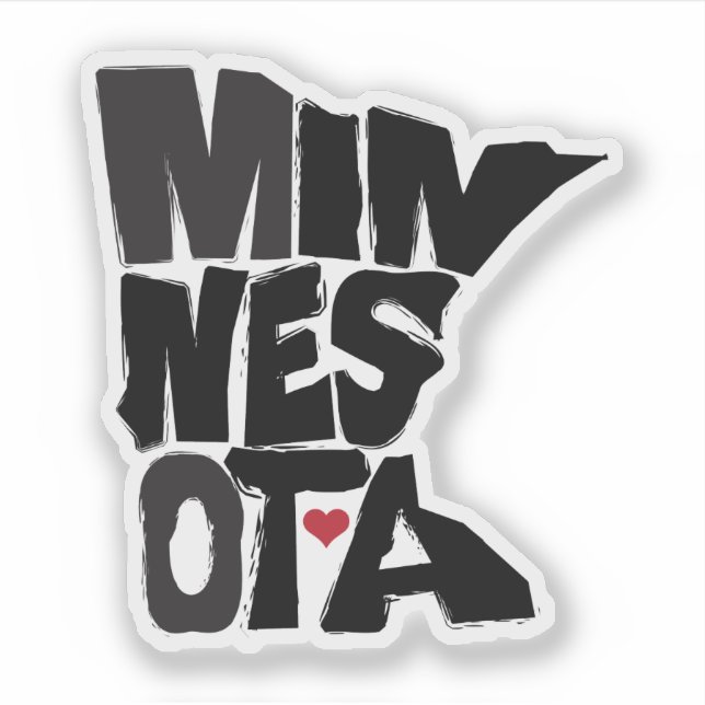 Sticker Carte de l'état du Minnesota Typographie avec coeu (Devant)