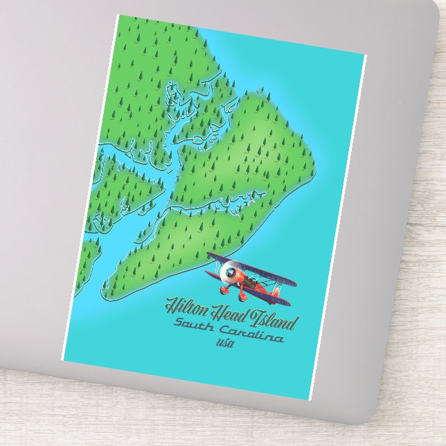 Sticker Carte de l'île de Hilton Head Caroline du Sud (Détail)