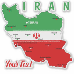 Sticker Carte de l'Iran avec drapeau et emblème