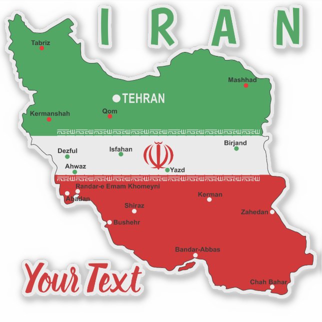 Sticker Carte de l'Iran avec drapeau et emblème (Devant)