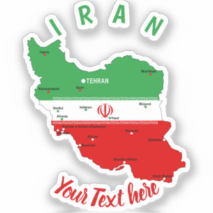 Sticker Carte de l'Iran avec drapeau et emblème