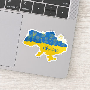 Sticker Carte de l'Ukraine avec tournesol et drapeau ukrai