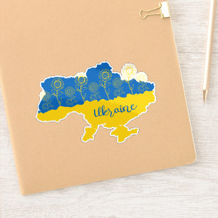 Sticker Carte de l'Ukraine avec tournesol et drapeau ukrai