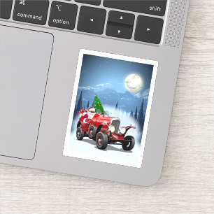 Sticker Carte de Noël avec dessin animé voiture rétro &