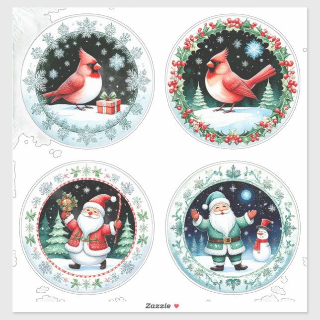 Sticker Carte de Noël festive joyeuse (Feuille)