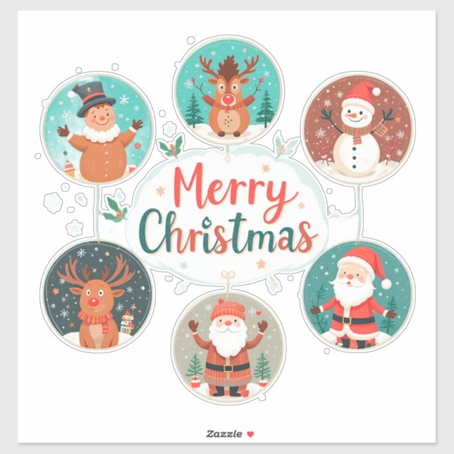 Sticker Carte de Noël festive joyeuse (Feuille)