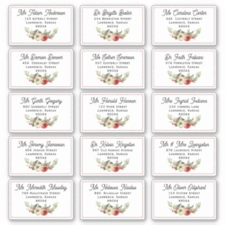 Sticker Carte de Noël Florale Adresse d'expédition individ