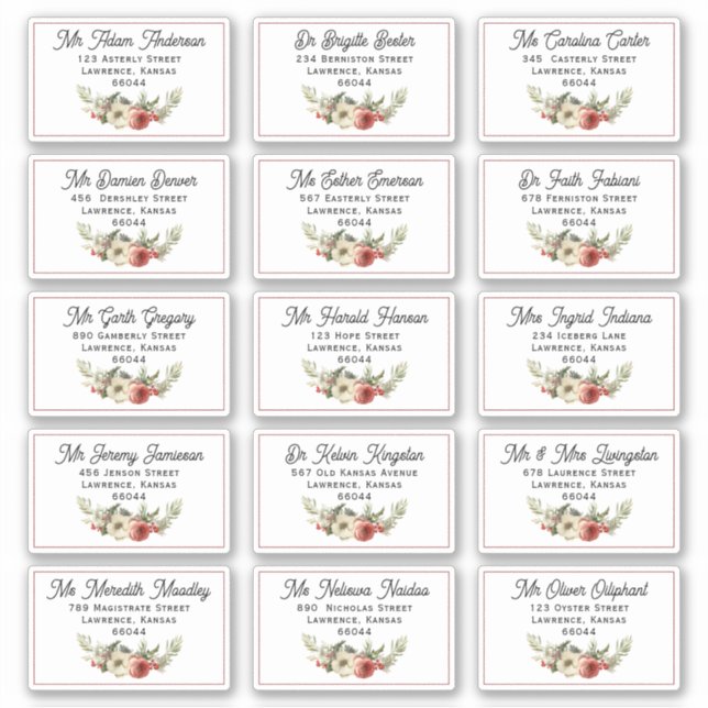 Sticker Carte de Noël Florale Adresse d'expédition individ (Devant)