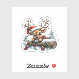 Sticker Carte de rennes de Noël mignonne avec ornements