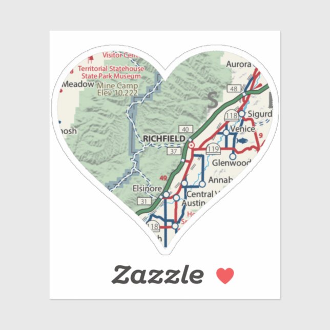 Sticker Carte de Richfield Utah (Feuille)