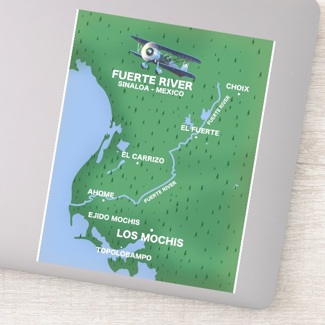 Sticker Carte de voyage de Fuerte River Sinaloa, Mexique (Détail)