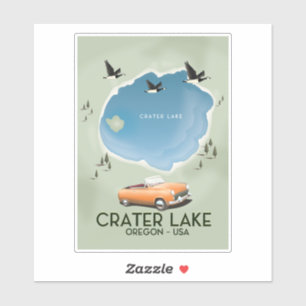 Sticker Carte de voyage du lac Crater en Oregon
