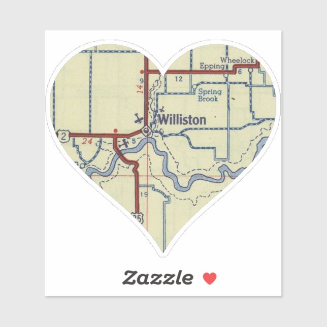 Sticker Carte de Williston ND (Feuille)