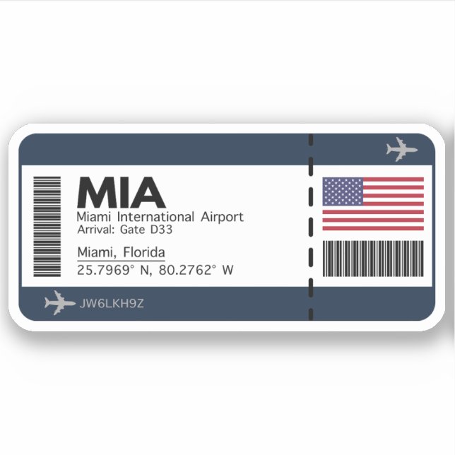 Sticker Carte d'embarquement MIA Miami - Billets des États (Devant)