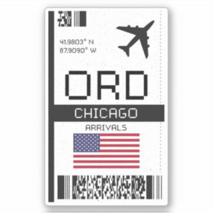Sticker Carte d'embarquement ORD Chicago - Illinois Travel