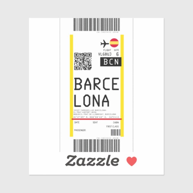Sticker Carte d'embarquement pour Barcelone (BCN) (Feuille)
