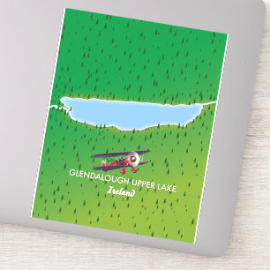 Sticker carte du lac supérieur de Glendalough Irlande