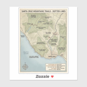 Sticker Carte du sentier de Santa Cruz Californie Redwood 