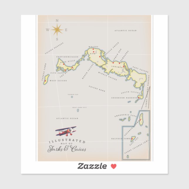 Sticker Carte illustrée de la carte des îles Turques-et-Ca (Feuille)