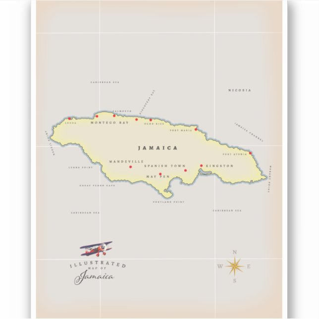 Sticker Carte illustrée de la Jamaïque. (Devant)