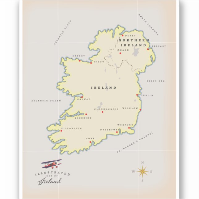 Sticker Carte illustrée de l'Irlande (Devant)