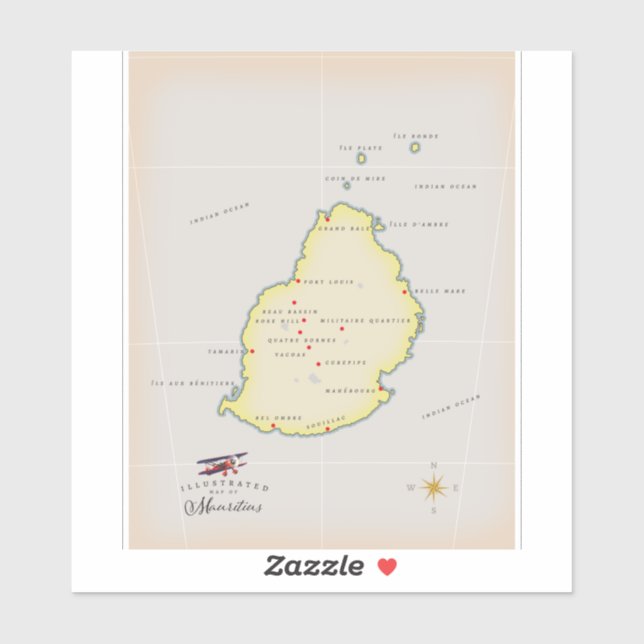 Sticker Carte illustrée de Maurice (Feuille)