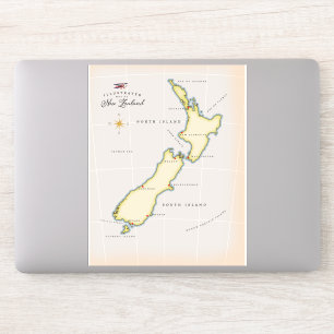 Sticker Carte illustrée de Nouvelle-Zélande