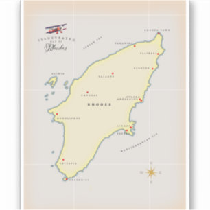 Sticker Carte illustrée de Rhodes.