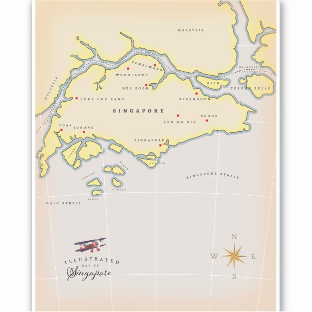 Sticker Carte illustrée de Singapour (Devant)