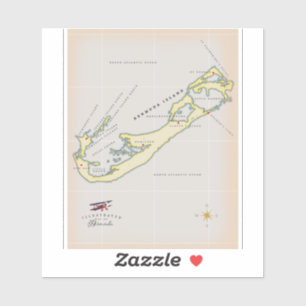 Sticker Carte illustrée des Bermudes