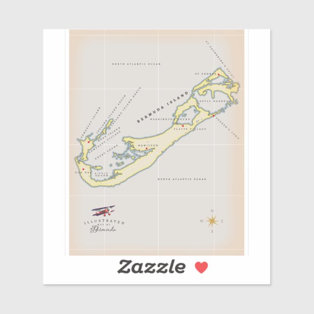 Sticker Carte illustrée des Bermudes (Feuille)