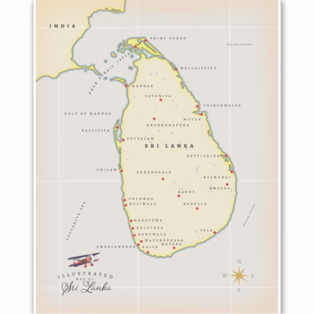 Sticker Carte illustrée du Sri Lanka (Devant)