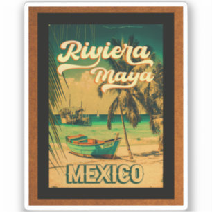 Sticker Carte postale Riviera Maya Palm Tree Vintage voyag