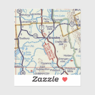 Sticker Carte Retro Brandon Vermont