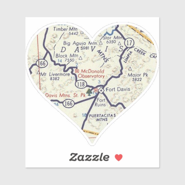 Sticker Carte rétro de Fort Davis TX (Feuille)