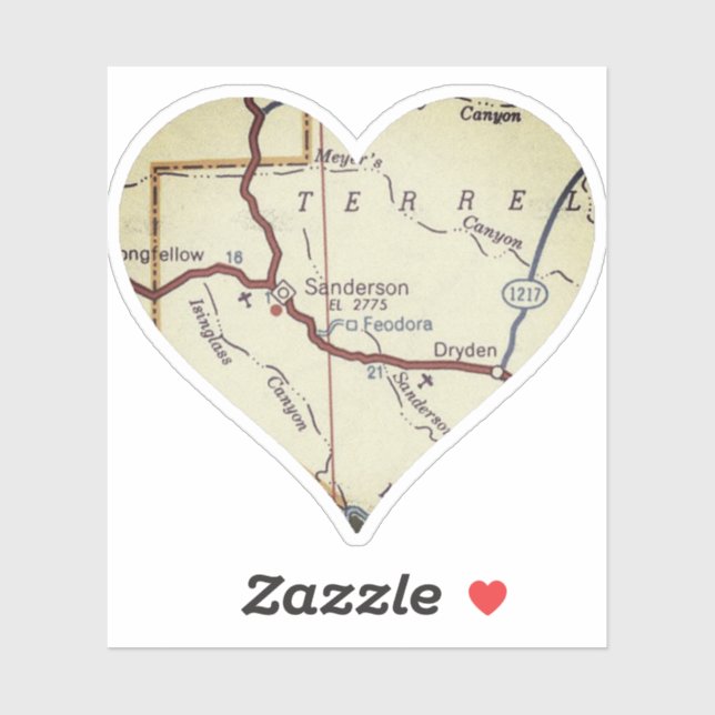 Sticker Carte rétro de Sanderson TX (Feuille)