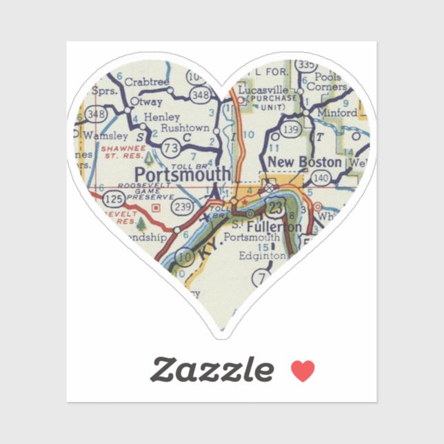 Sticker Carte rétrographique de Portsmouth Ohio (Feuille)