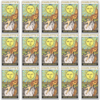Sticker Carte Sun Tarot 15 x 30e anniversaire Nom et photo
