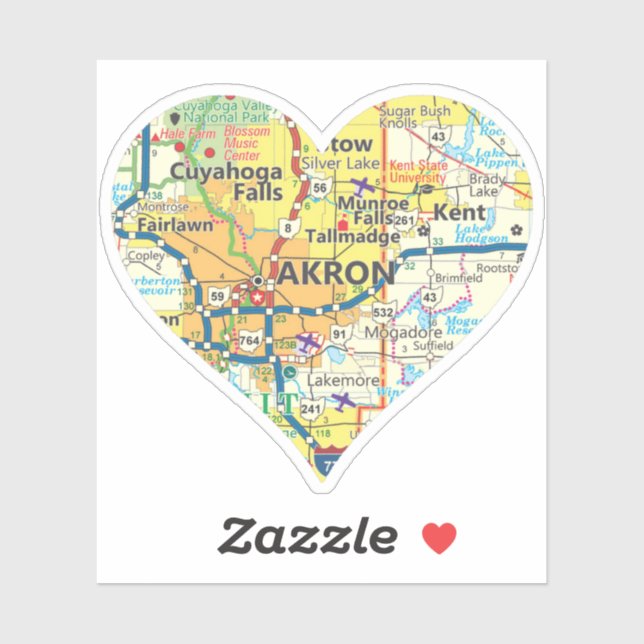 Sticker Carte Vintage Akron Ohio (Feuille)