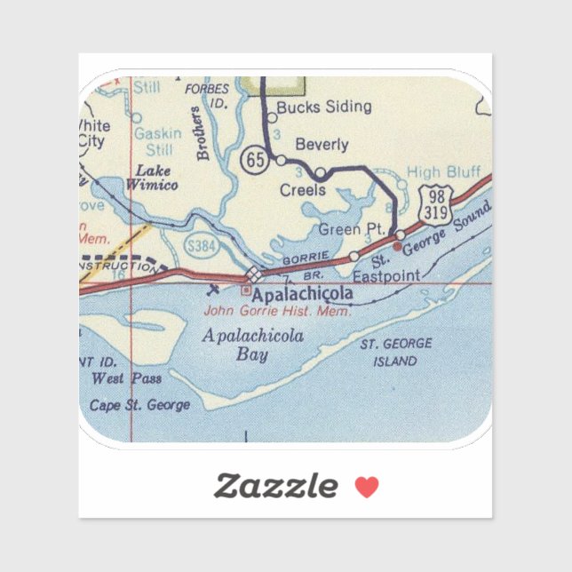Sticker Carte Vintage Apalachicola FL (Feuille)