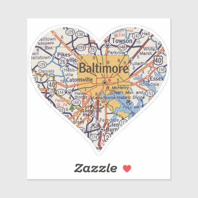 Sticker Carte Vintage Baltimore (Feuille)