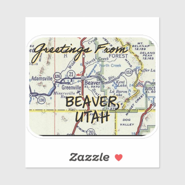 Sticker Carte Vintage Beaver UT (Feuille)