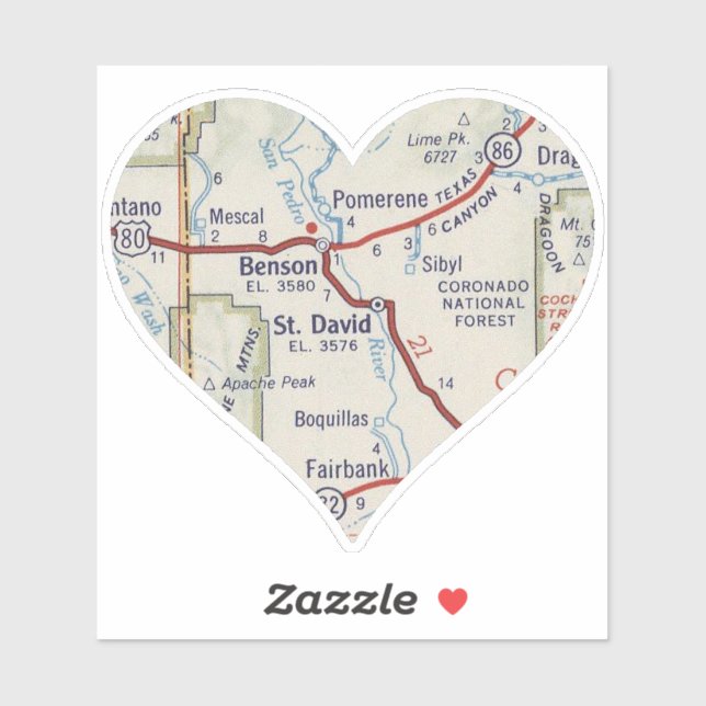 Sticker Carte Vintage Benson AZ (Feuille)