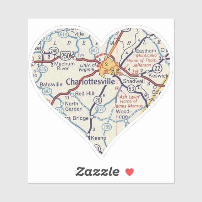 Sticker Carte Vintage Charlottesville (Feuille)