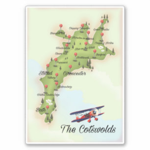 Sticker Carte Vintage Cotswolds