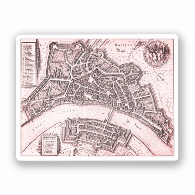 Sticker Carte vintage de Bâle (1642) (Recto)