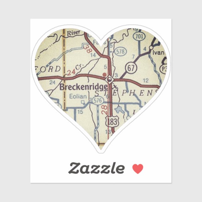 Sticker Carte Vintage de Breckenridge Texas (Feuille)