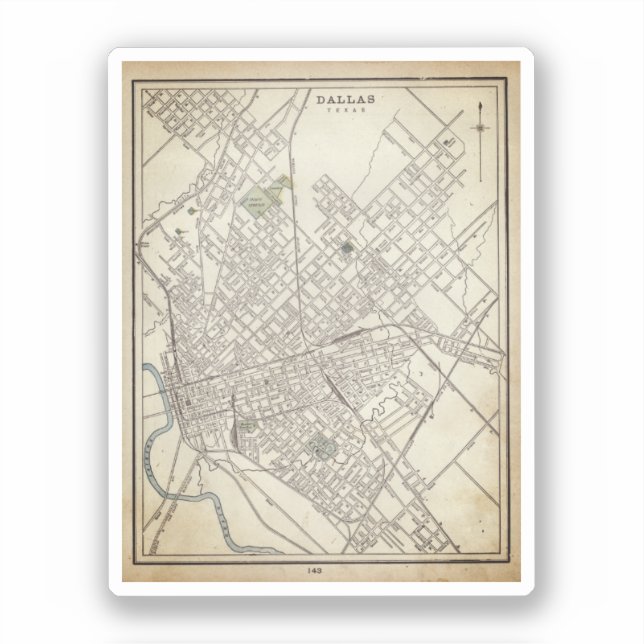 Sticker Carte vintage de Dallas, TX (1890) (Recto)