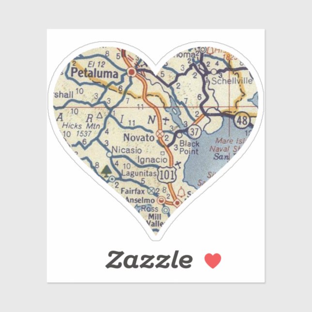 Sticker Carte Vintage de Novato Californie (Feuille)