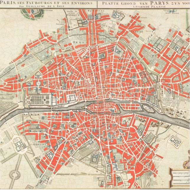 Sticker Carte vintage de Paris. Vieille ville. France (Devant)